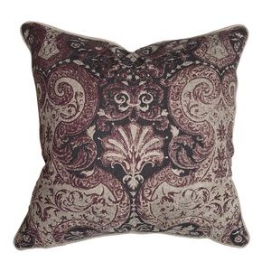 Villa Home Throw Pillows Boho Modern Silver Burgundy Grey 24 x 24 set 2